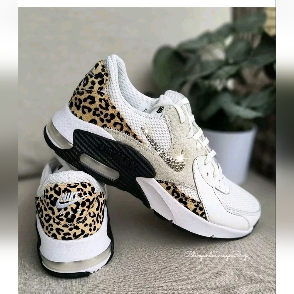 Bling Nike Air Max Excee Womens White Sneakers Shoes Leopard Print Customized - Picture 5 of 7